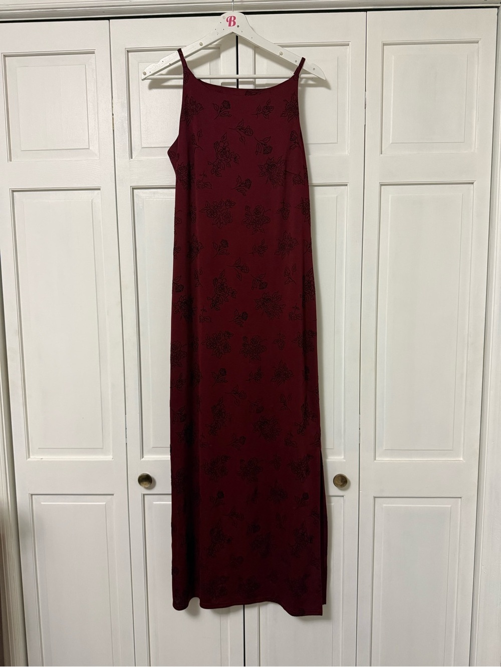 Vintage Women’s Burgundy Black Velvet Floral Slip Maxi Dress Whimsigoth Vamp